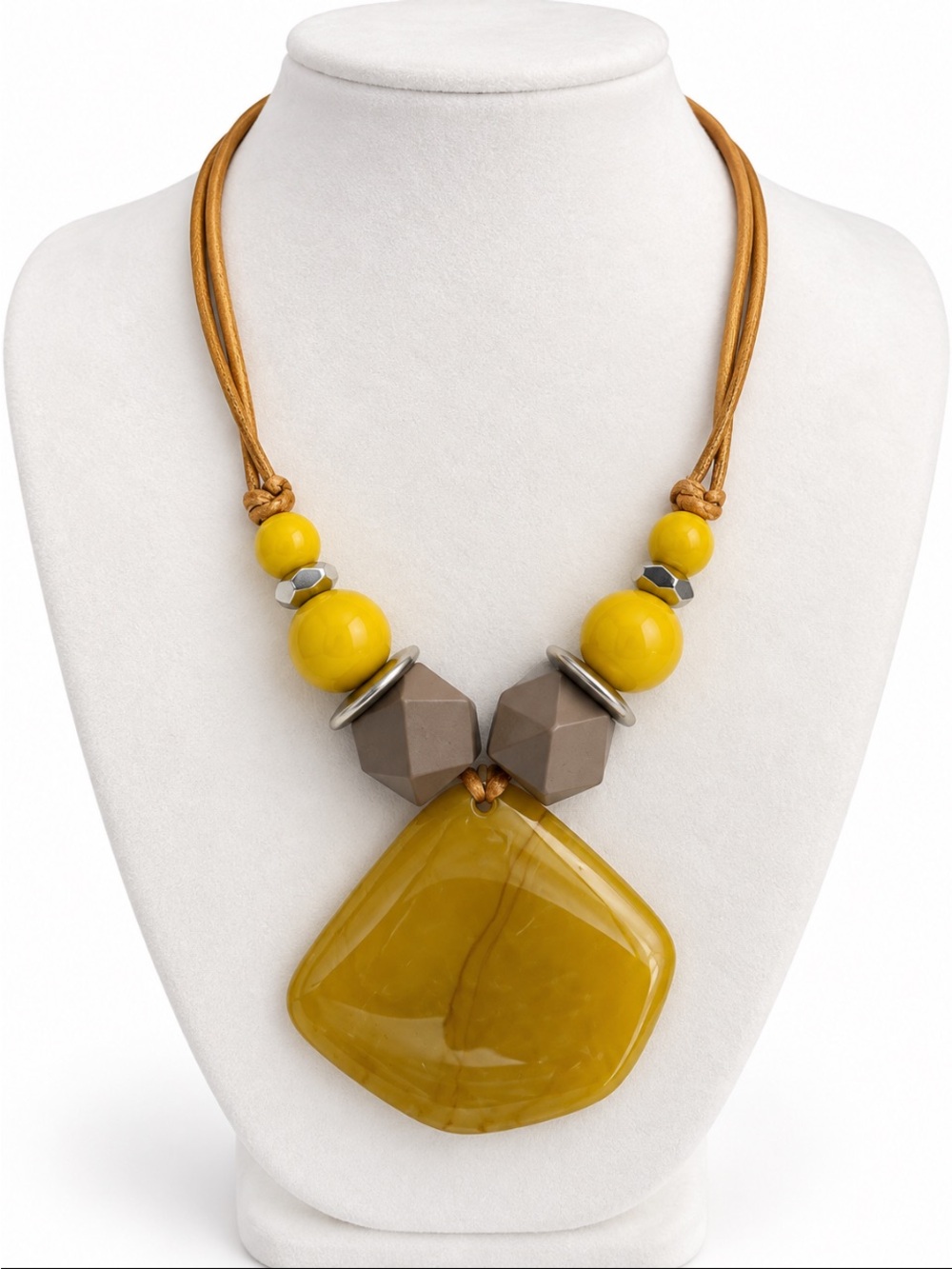 Boho Mustard Yellow Statement Pendant Necklace